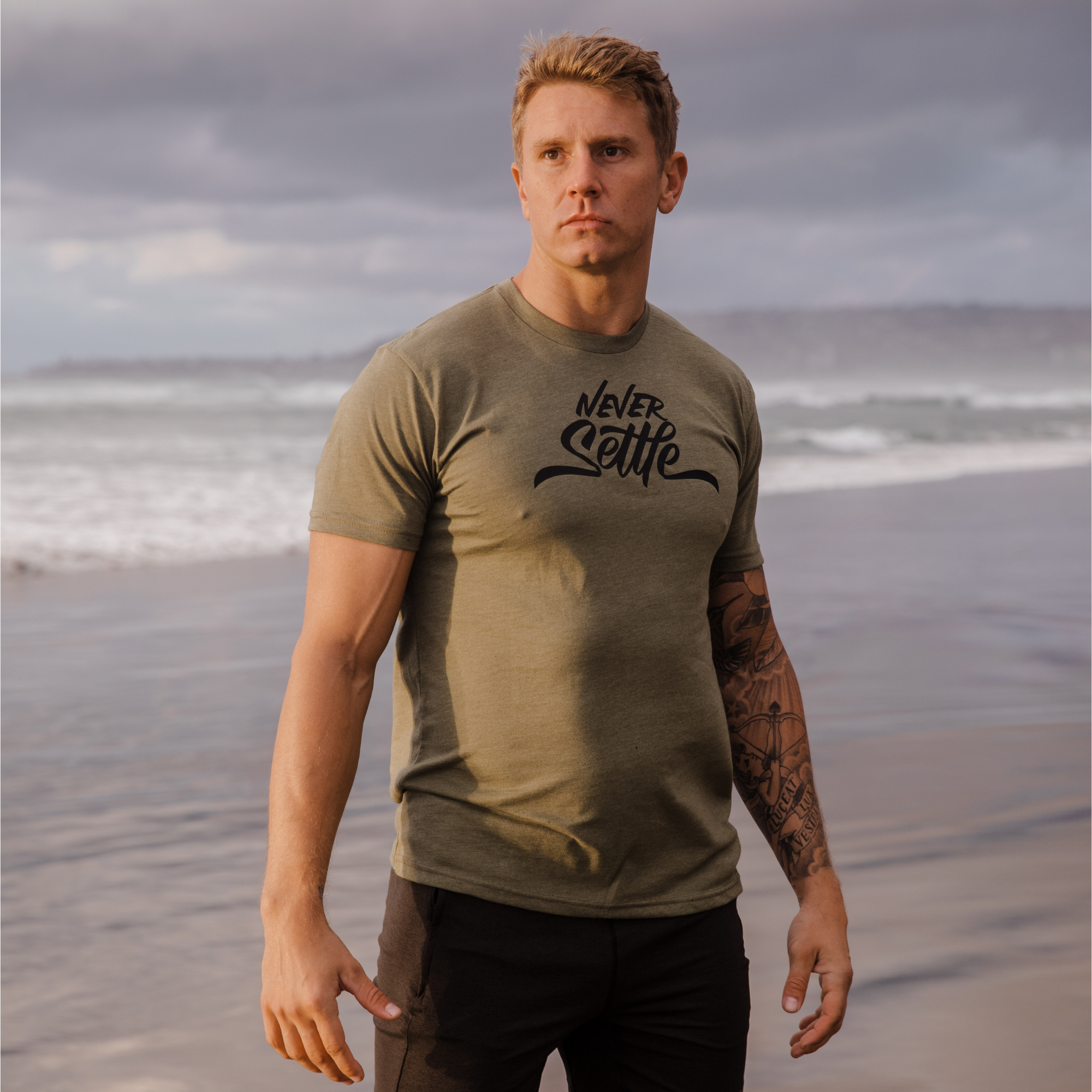 &quot;Never Settle&quot; Fitted Tee - V1SION Athletic Lifestyle