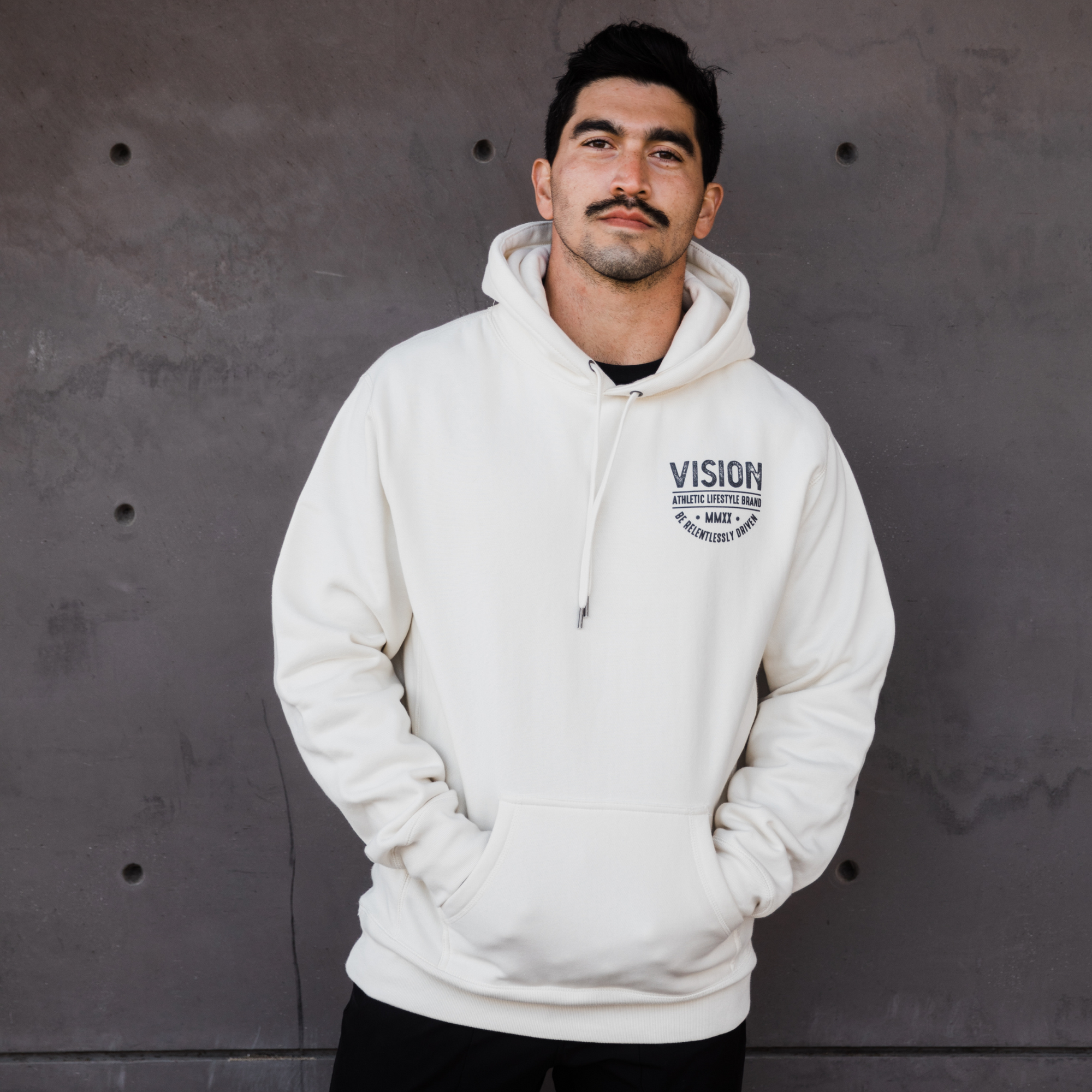 &quot;Relentlessly Driven&quot; Heavyweight Cross Grain Sweatshirt &quot;Bone&quot; - V1SION Athletic Lifestyle