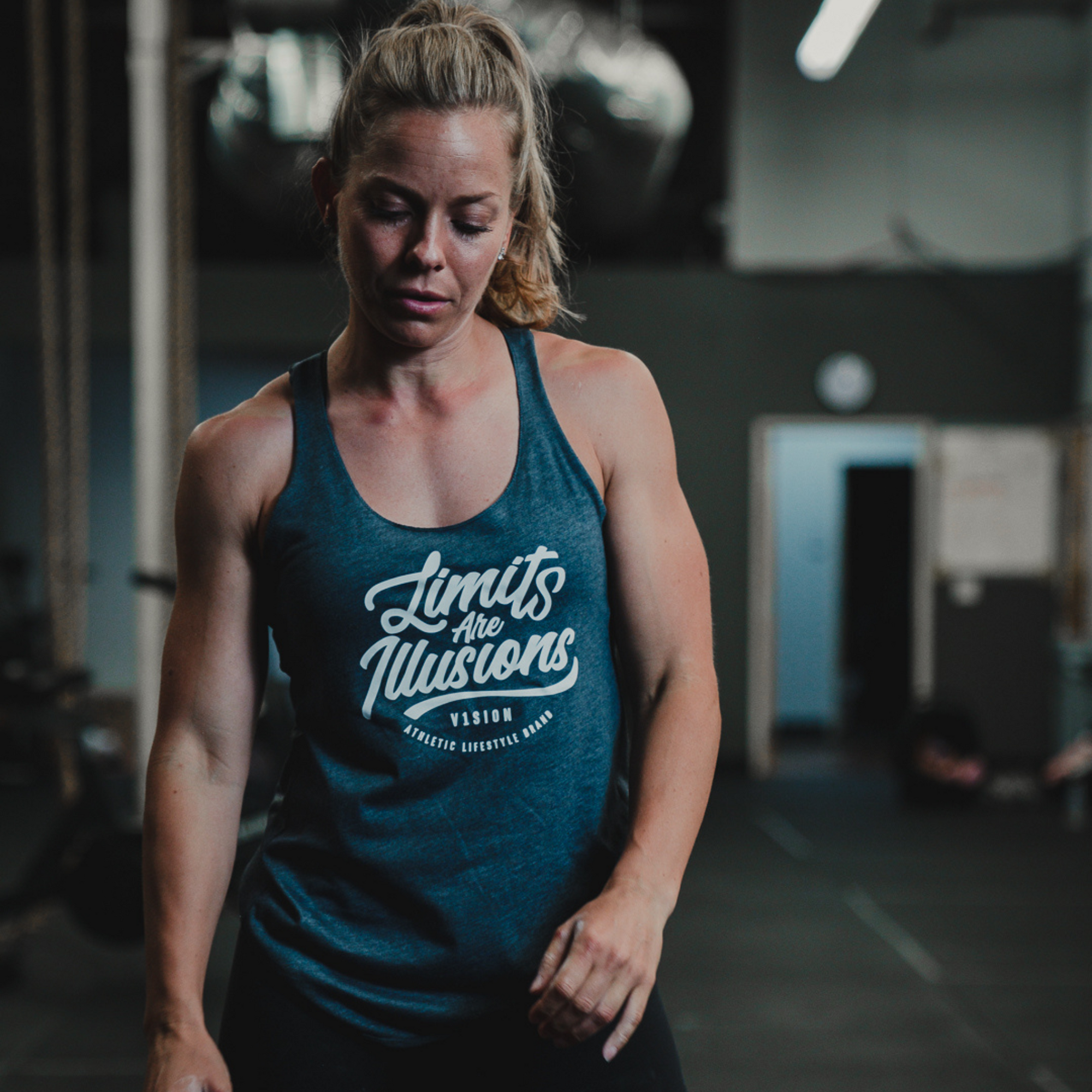 &quot;Limits are Illusions&quot; Women&#39;s Racerback - V1SION Athletic Lifestyle